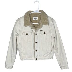 ROLLA'S Sherpa Jean Jacket Womens Size Small Off White Denim Faux Fur Distressed